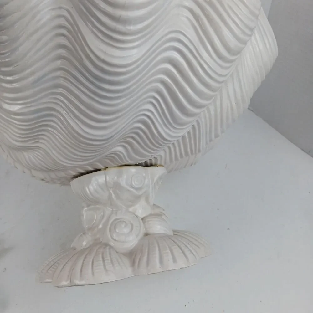Vtg Large Deco Regency MCM Pink Ceramic Oyster Shell Clamshell Bowl Planter